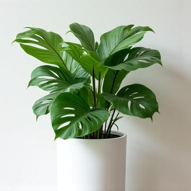 モダンな白い鉢に入ったモンステラの鉢植え